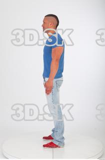 Whole body blue tshirt jeans photo reference of Regelio 0003